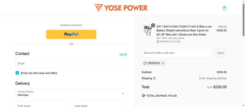 Yose Power Discount - 10% Off on EBike Battery Pack
